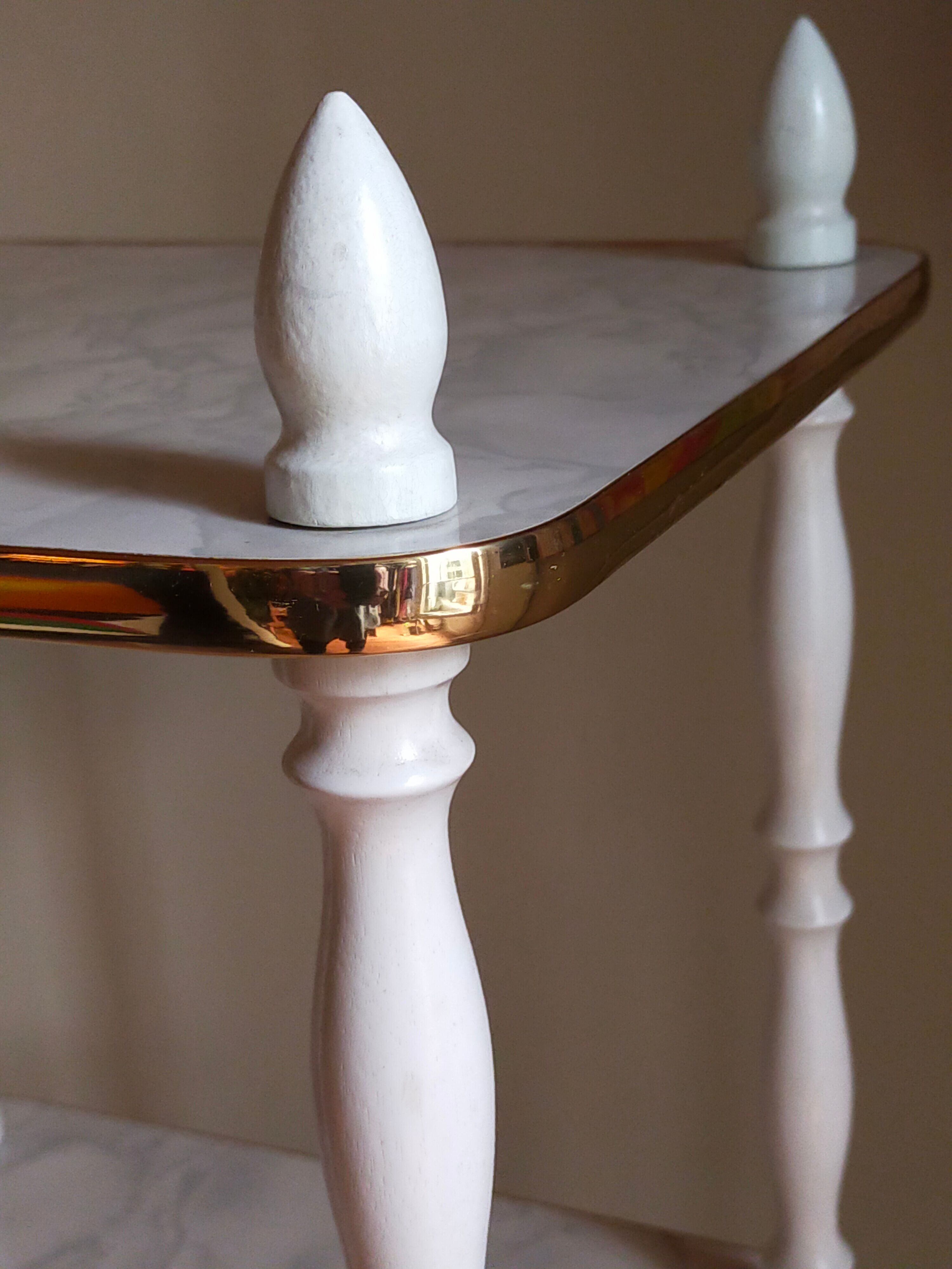 Solid turned wood and formica faux marble shelf to install wood 60s