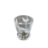 Set of 2 shells in transparent molded glass and decoration hen rooster and vintage chicks