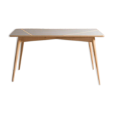 Dining table with laminate covering, solid oak base