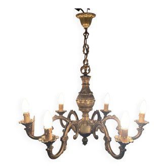Large Louis XV Style gilded bronze chandelier with 6 arms of lights, 20th century