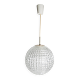 1960s Holophane Ball Pendant Chandelier, Thick Glass, 30 cm, and Vintage Brass