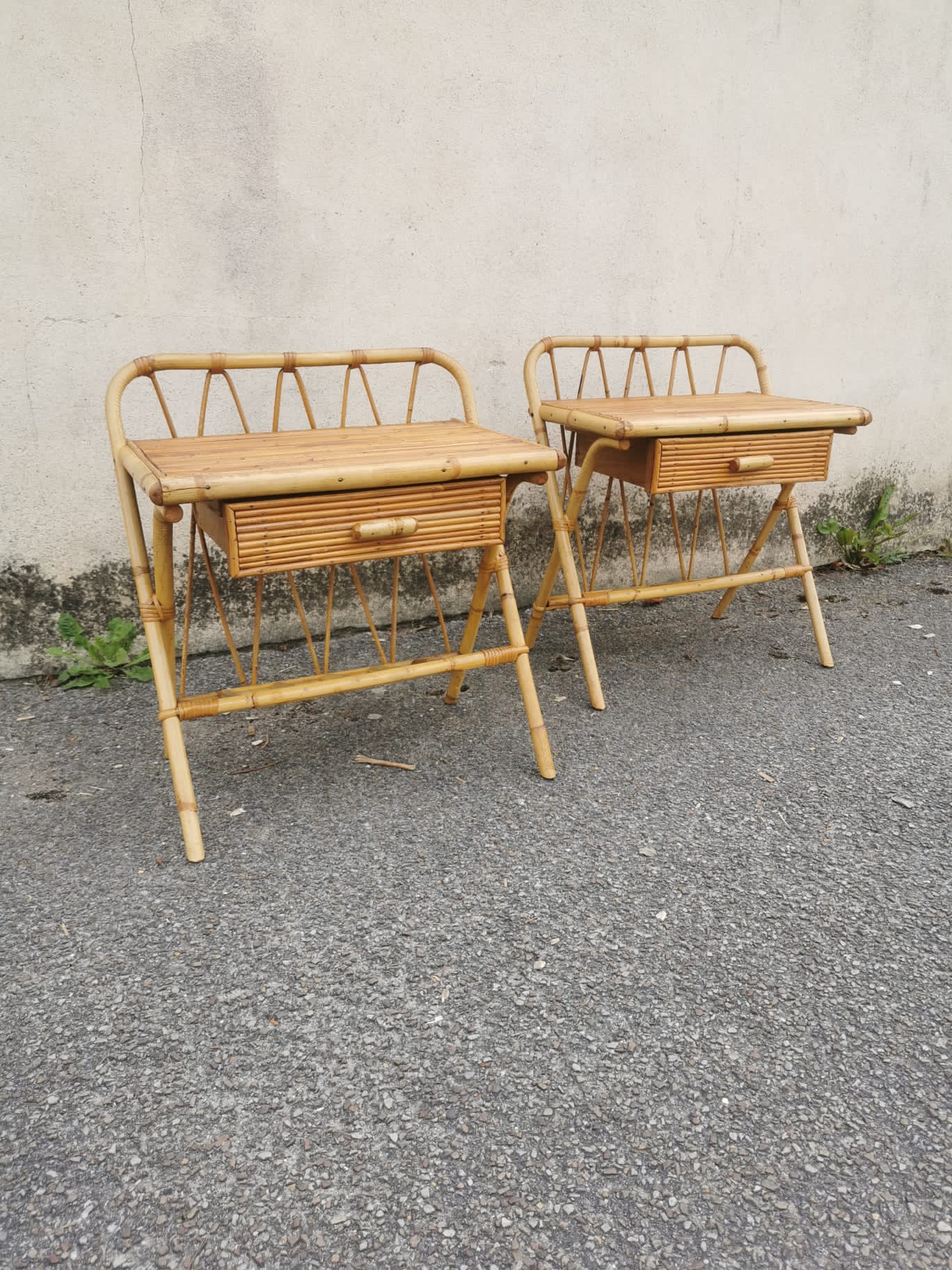 Pair of vintage rattan bedside tables