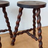 Pair of tripod stools spiral feet