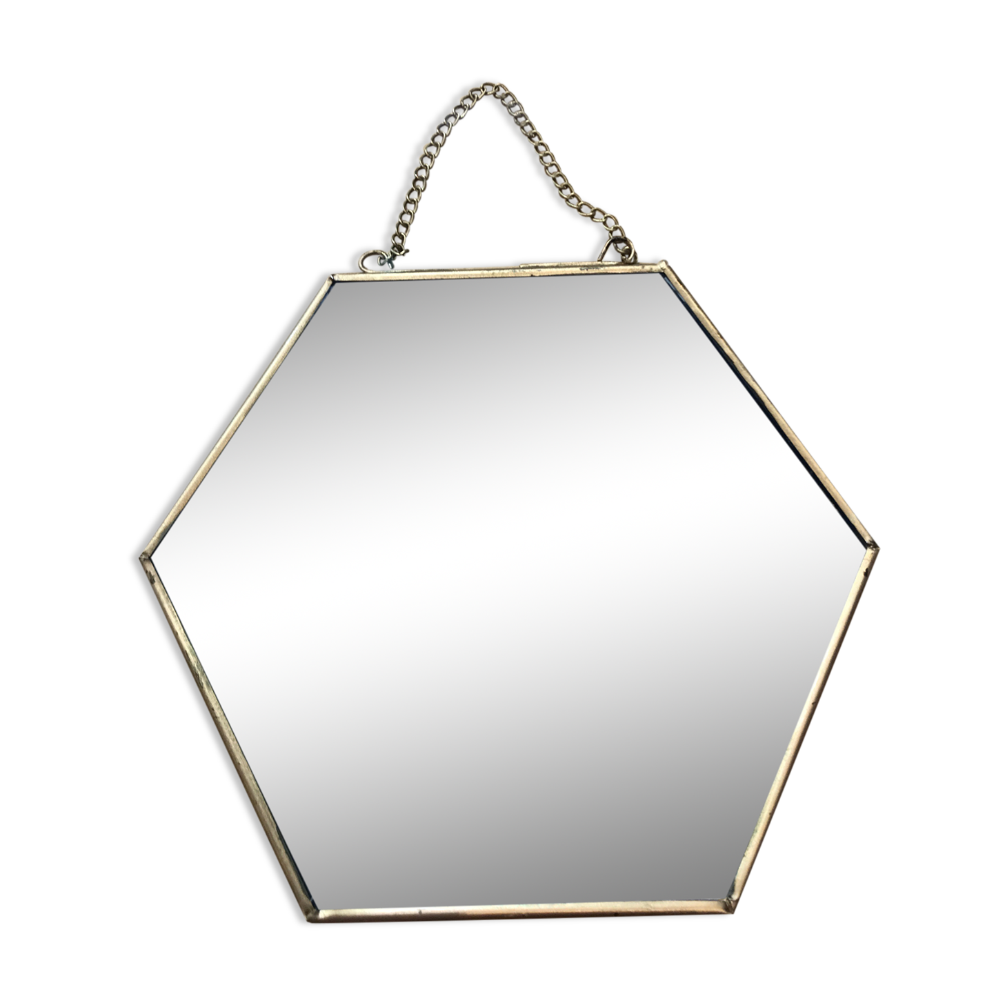 Brass hexagonal mirror 17x15cm
