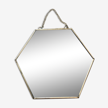 Brass hexagonal mirror 17x15cm