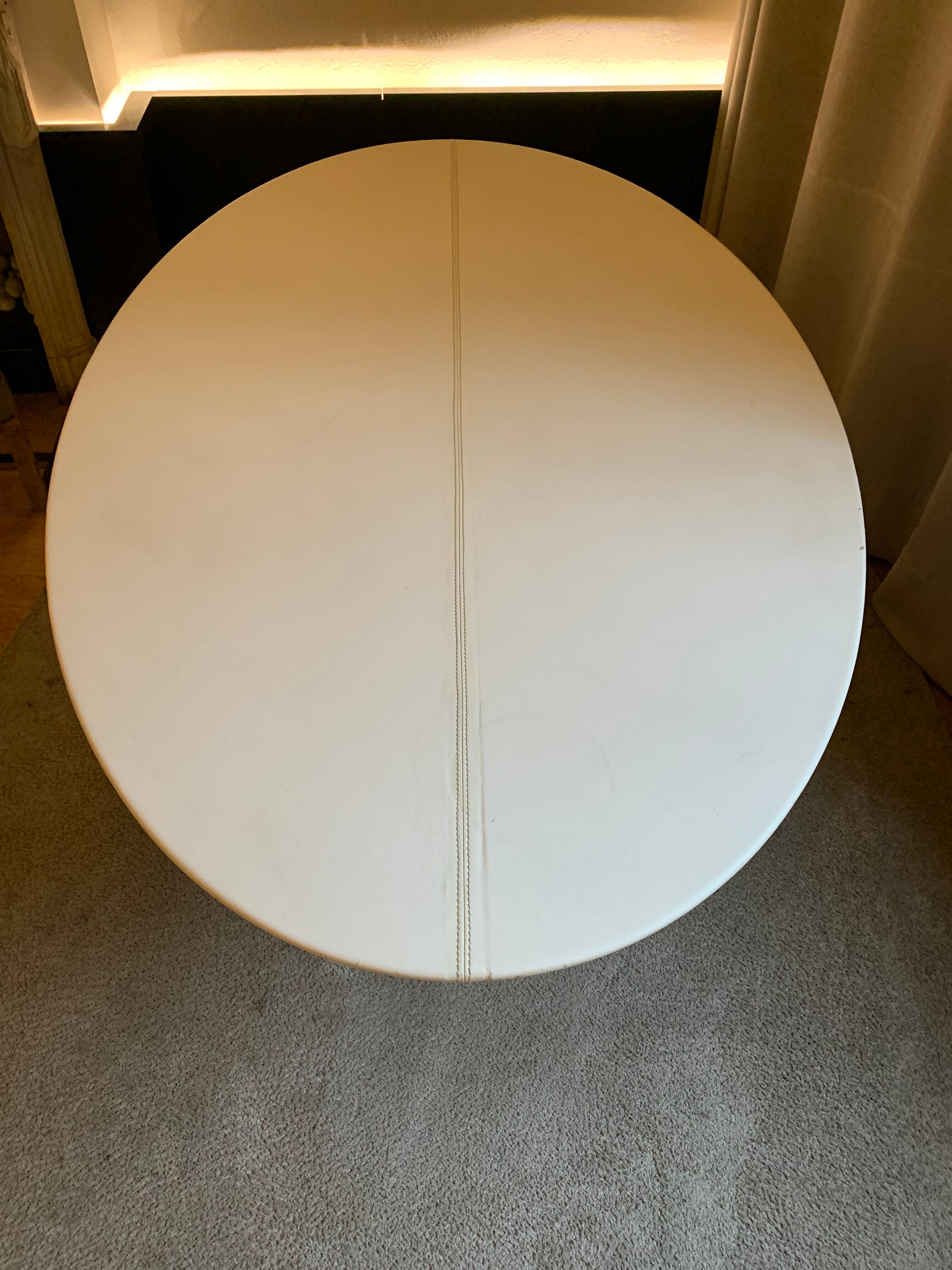 Oval tables white leather and stainless steel matrix with central stitching
