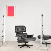 Lounge Chair and ottoman in black leather by Charles & Ray Eames, Vitra