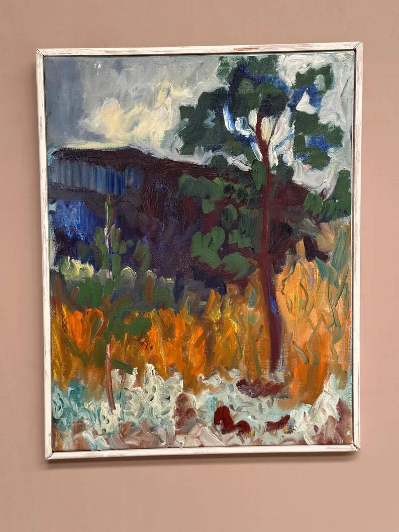 Original Swedish Oil on Canvas – "Tree in a Landscape", Unknown Artist – Vintage and Framed – 33 × 28 cm (12.9" × 11")