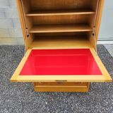 Secrétaire, bibliothèque vintage en rotin et chêne