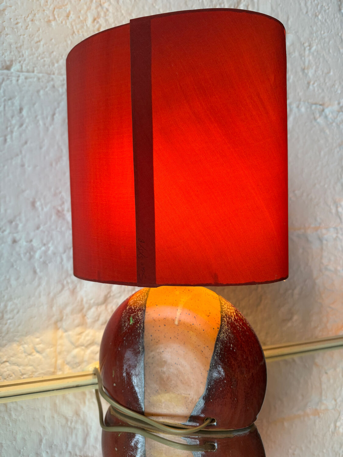 Handmade ceramic and silk lamp from the 1990s