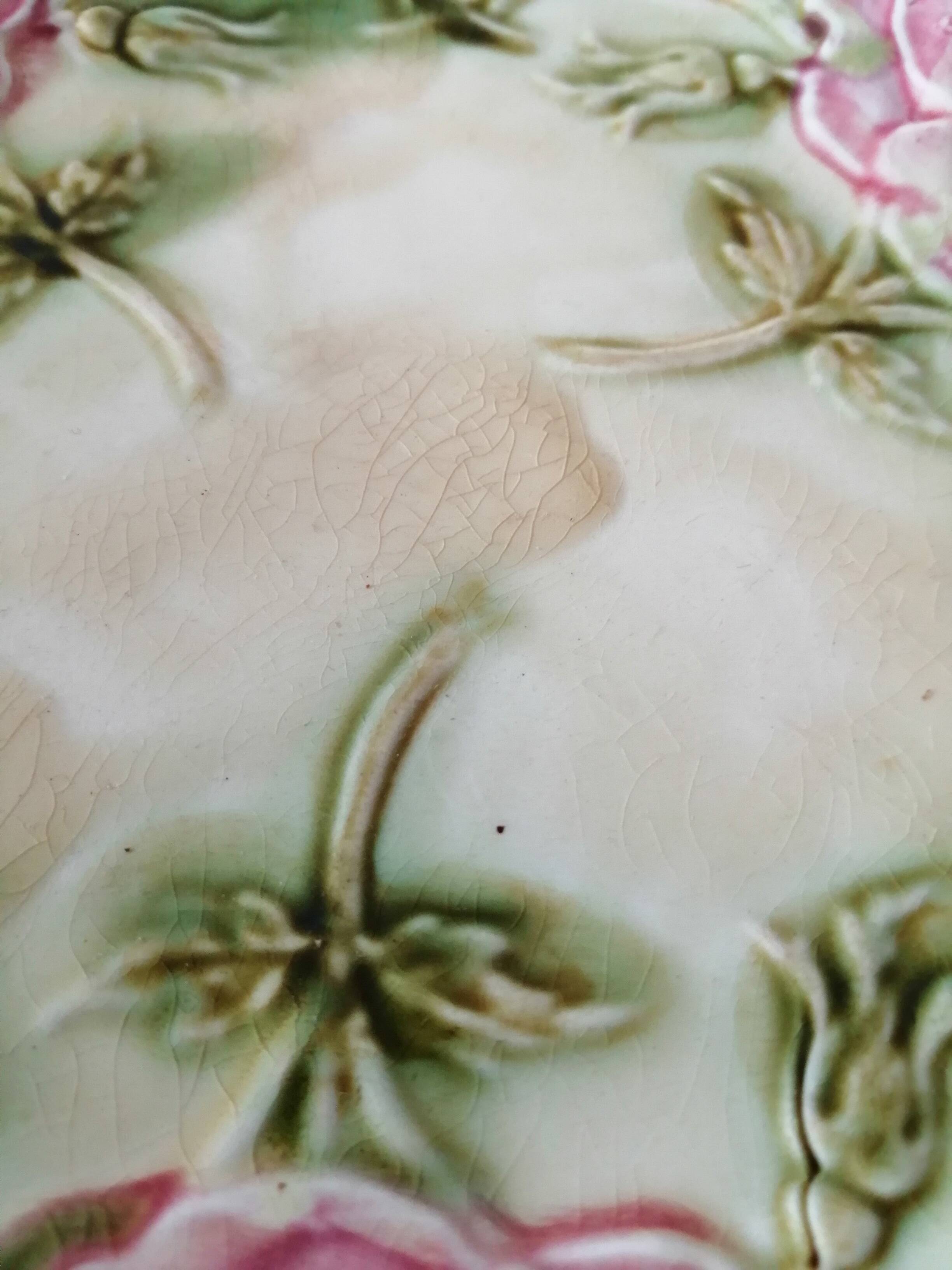 2 OLD SLASH PLATES WITH ROSES DECORATION