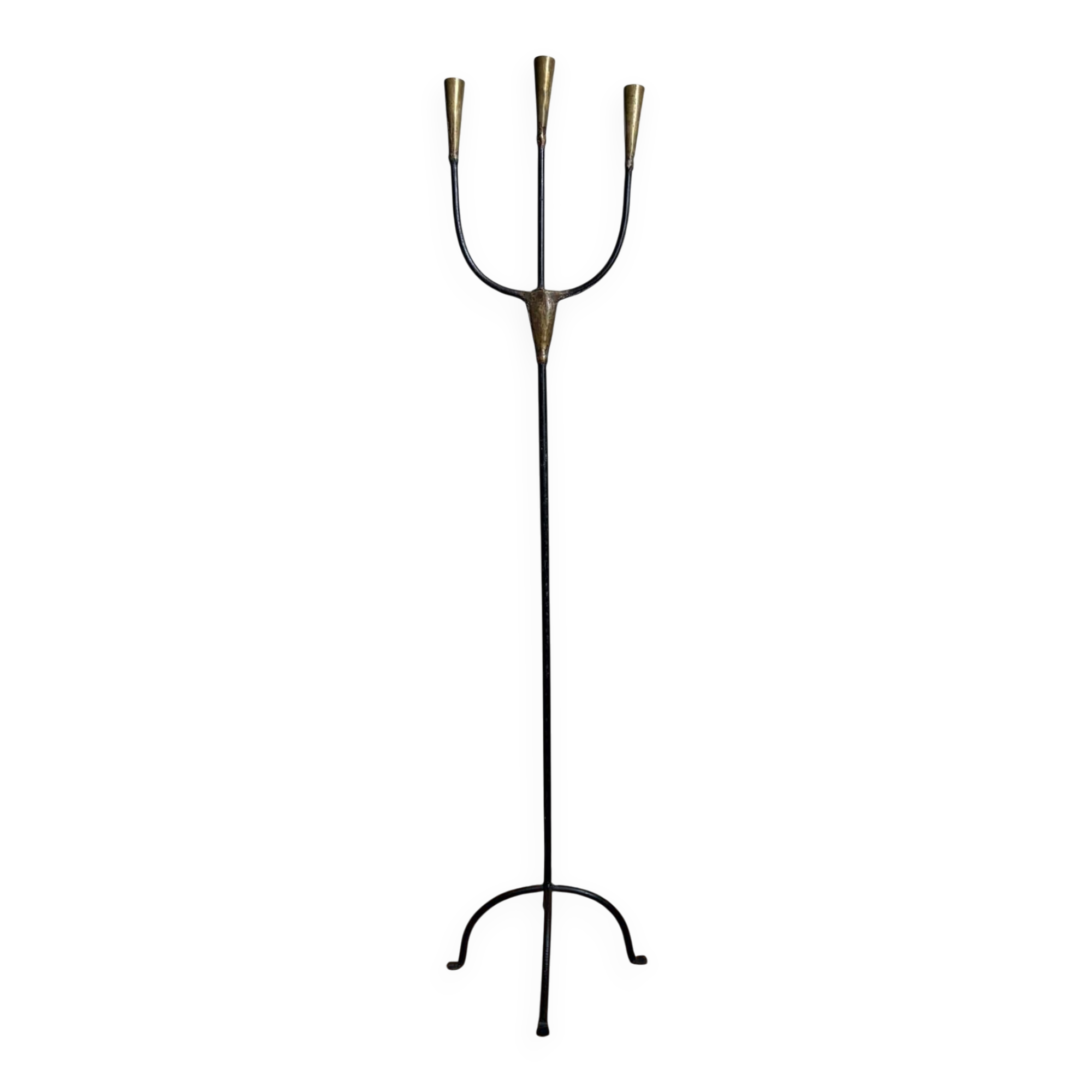 Candelabrum for the floor in wrought iron and brass.