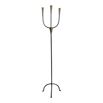 Candelabrum for the floor in wrought iron and brass