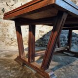 French vintage table in solid oak, Arts & Crafts style, 1930s–1940s.