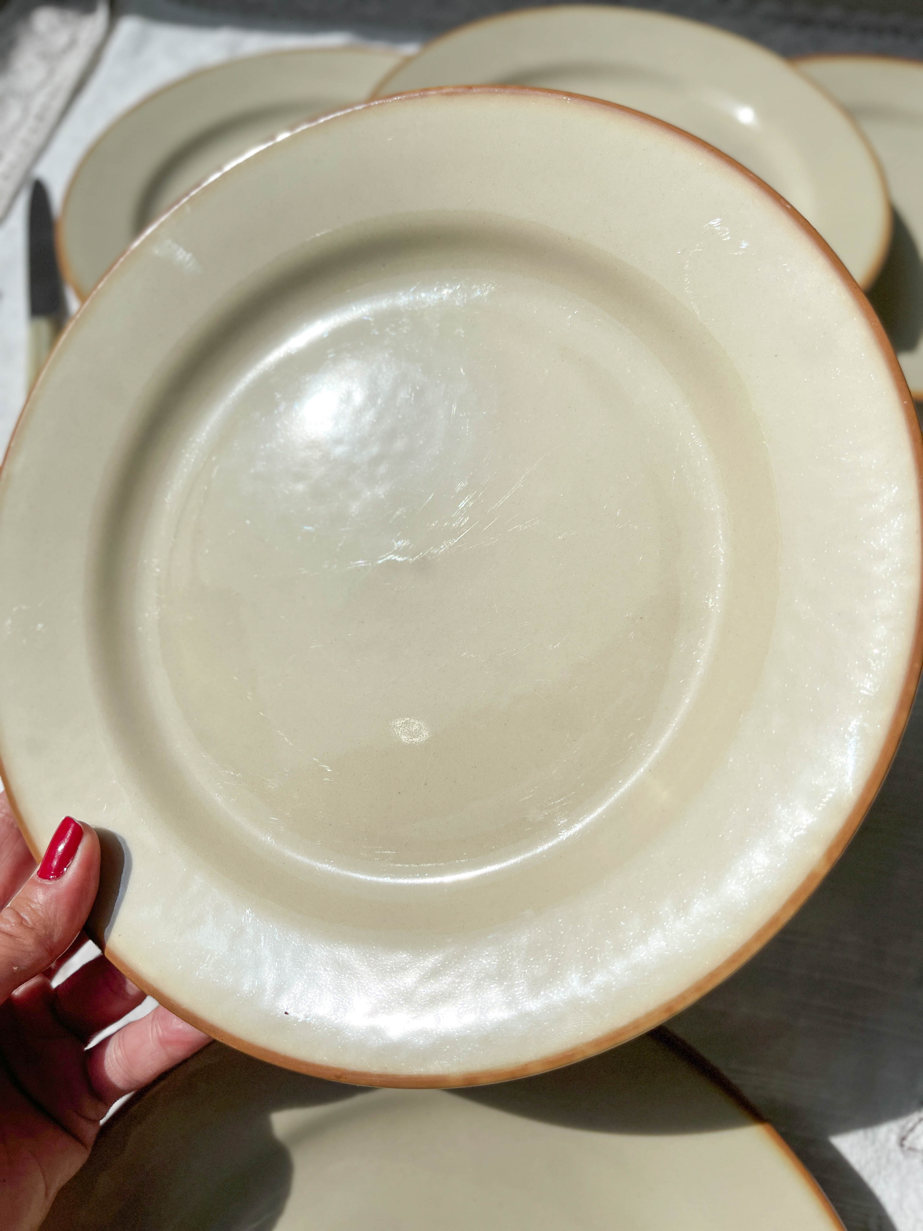 6 Flat plates in beige sandstone Tulowice Poland 1970