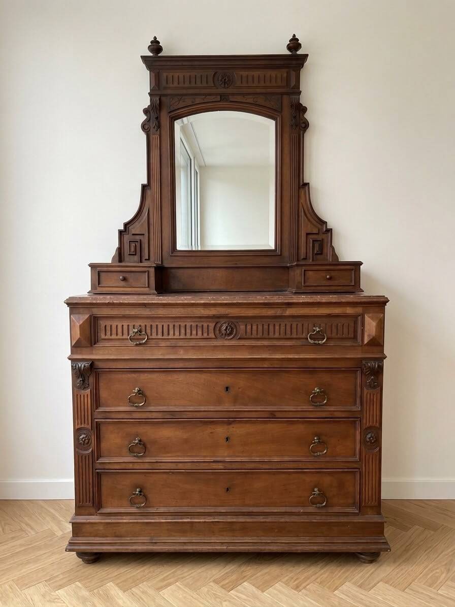 Ensemble commode Napoléon III en bois massif et marbre
