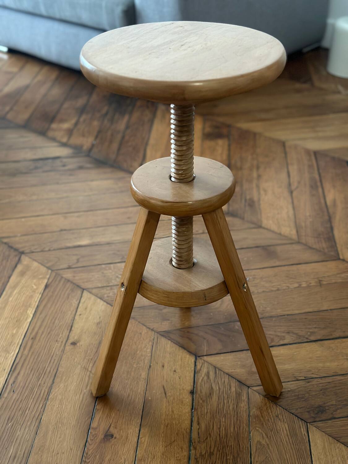 Vintage wooden tripod artist watchmaker stool brutalist workshop