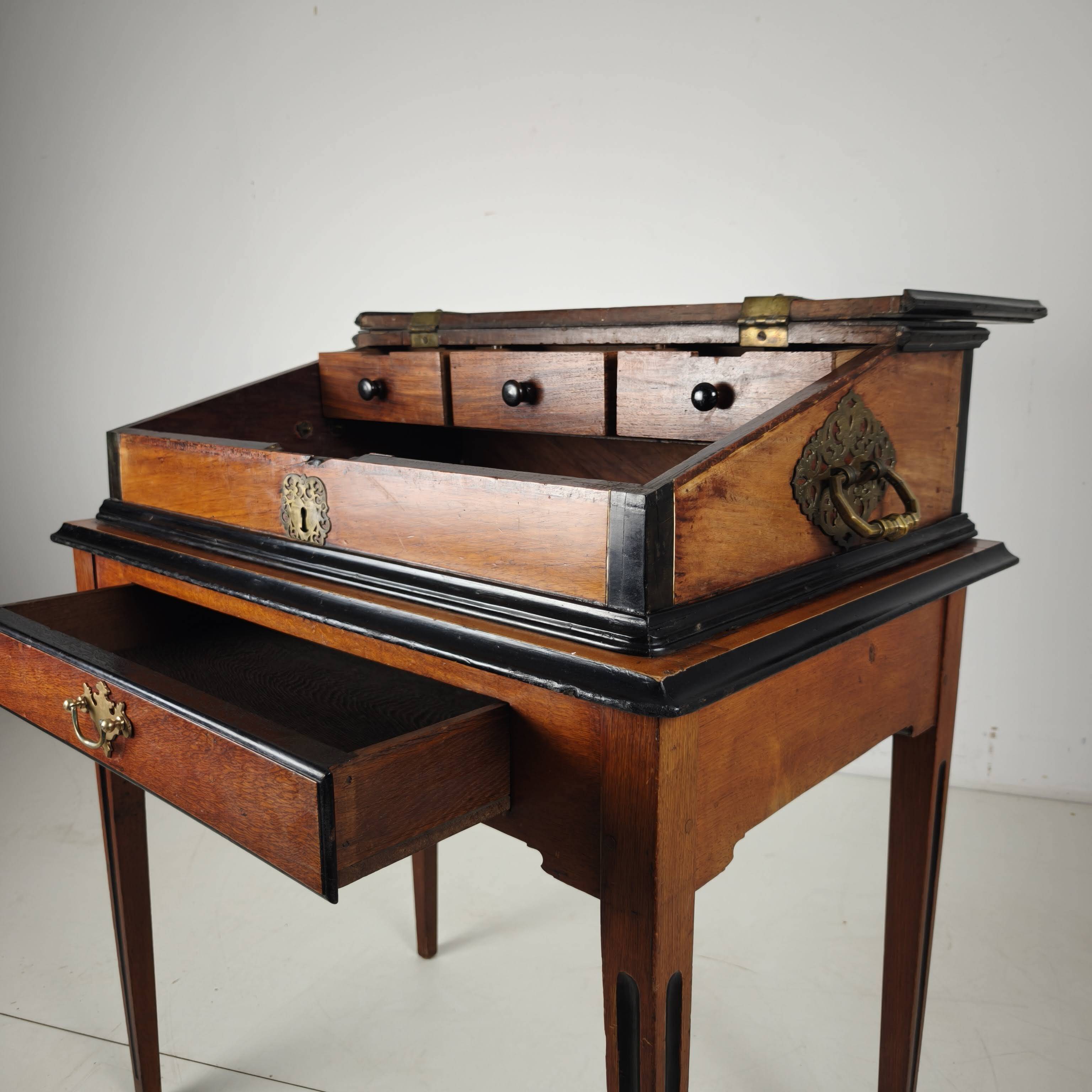 18th Century Indonesian Amboyna & Ebony Portable Writing Desk, custom stand