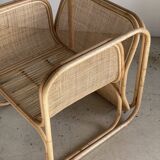 Amsterdam rattan armchair with U-shaped armrest, squared canework