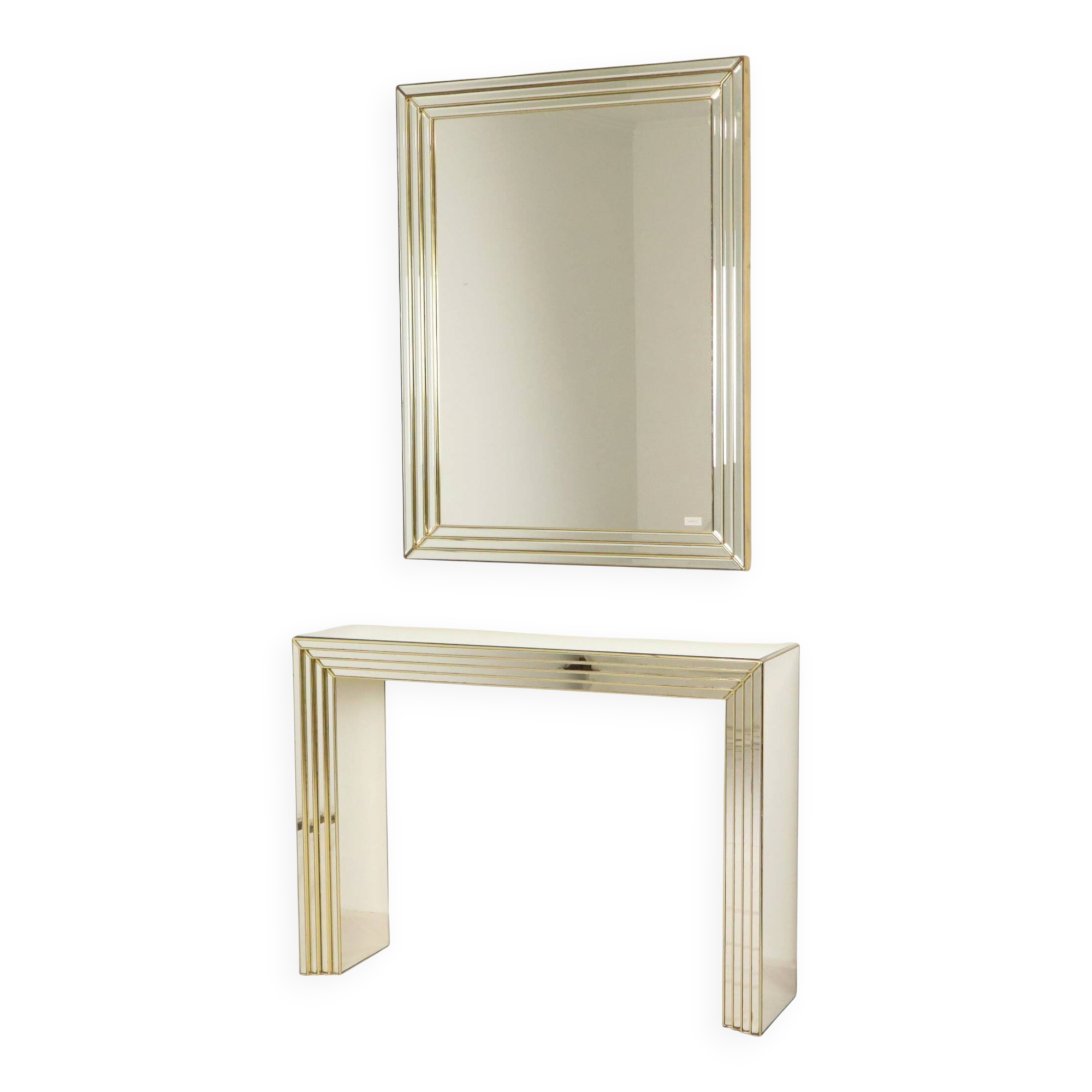 Miroir avec console argentés et dorés – Deknudt