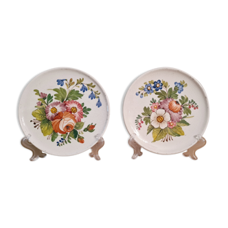 set of 2 small plates in cracked faience of Bassano hand painted