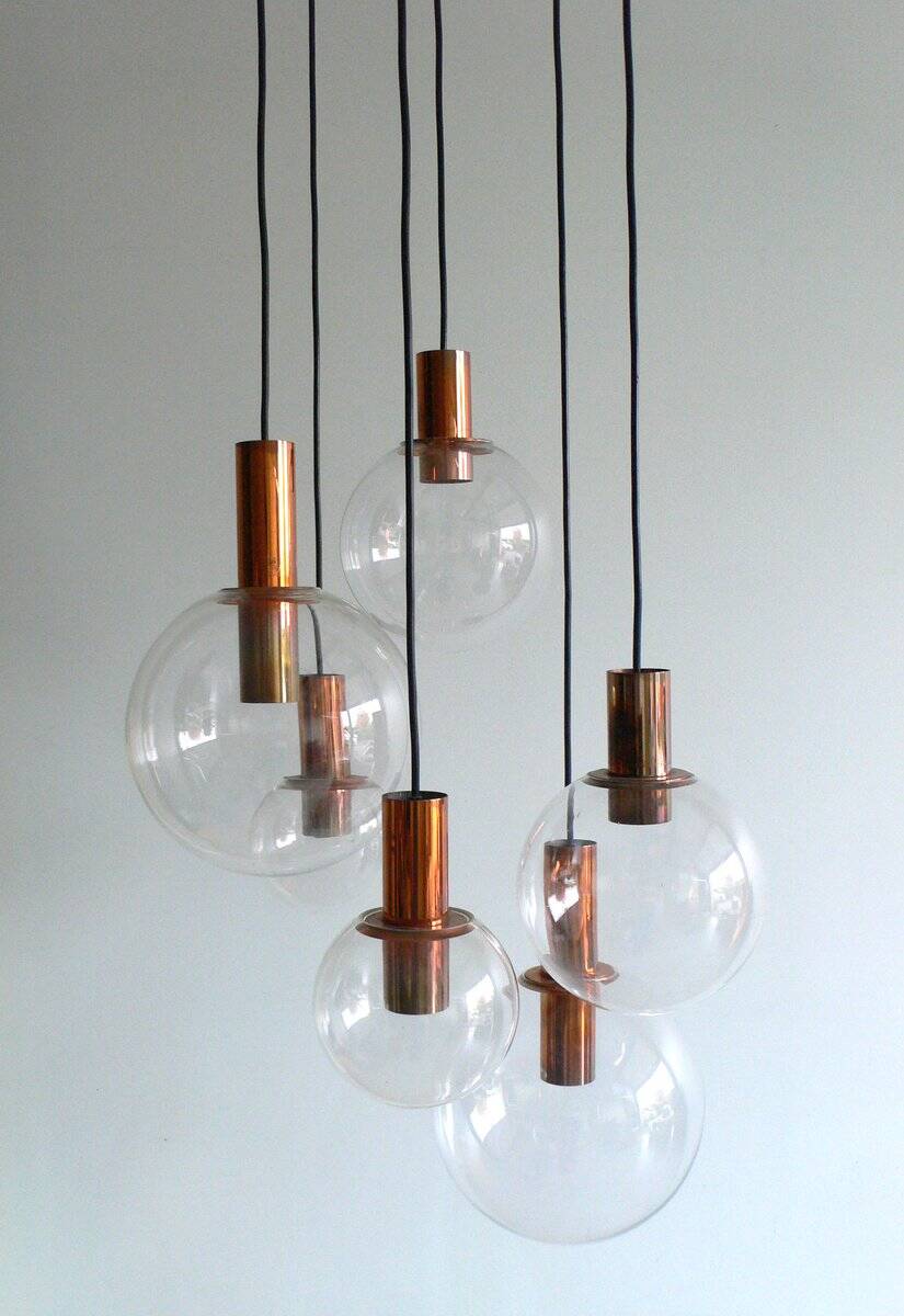 Large Copper & Glass Pendant Lamp from Raak, 1960s