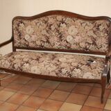 Ancienne banquette provençale tissu cloute & bois massif 3 places