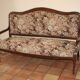 Old Provençal bench with studded fabric & solid wood, 3 seats.