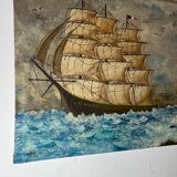 Oil on canvas three masted ship