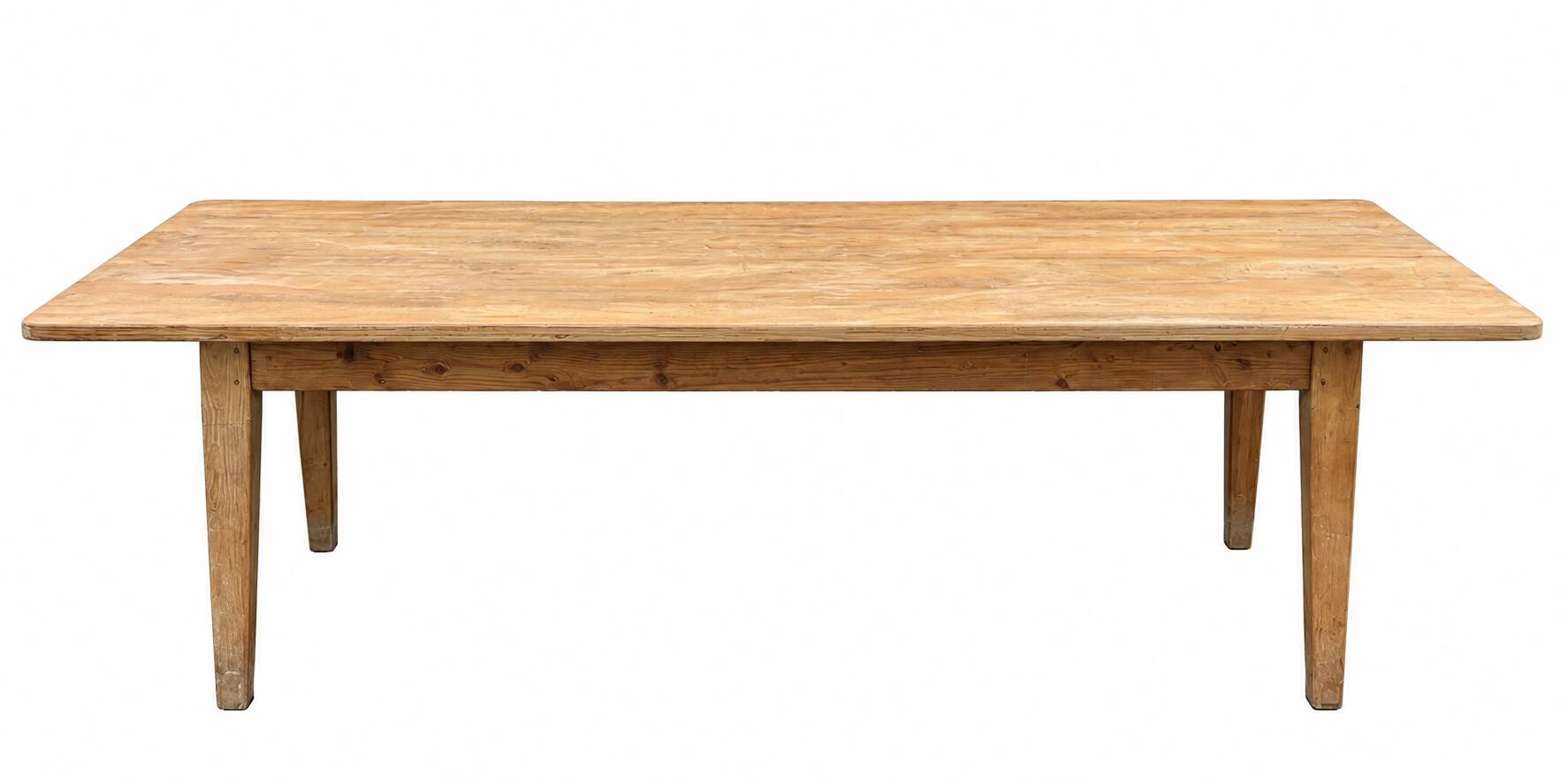 Large table 3 metres, tapered wooden legs, sanded top.