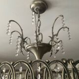 Lustre cascade de pampilles en cristal et bronze argenté