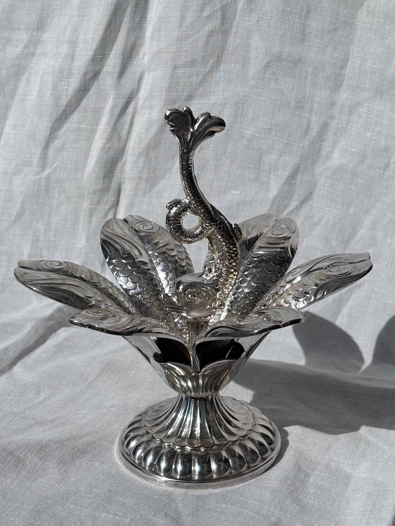 Caviar service flower of Poseidon in silver-plated metal Christofle finial