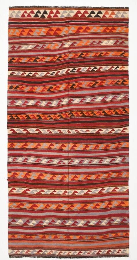 4x9 Red & Blue Turkish Kilim Rug, Living Room Rug, 133x272Cm Vintage Kilim