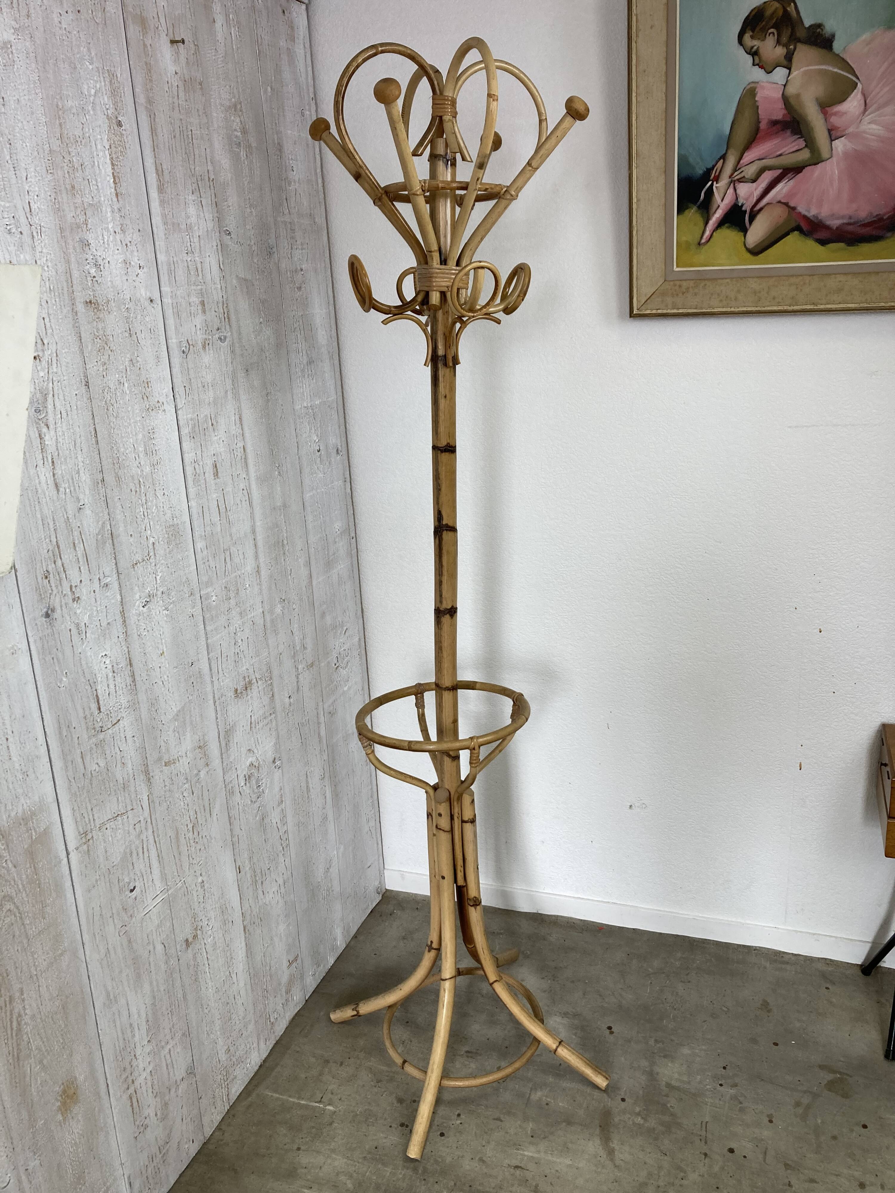 Vintage rattan coat rack