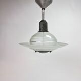 Art deco glass and steel ceiling lamp, 1920