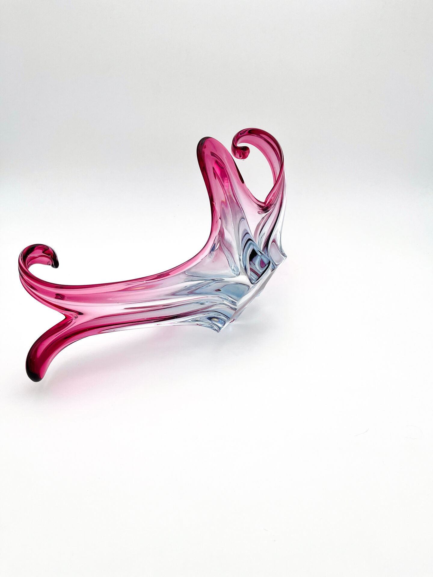 Large organic Murano sommerso bowl - Aquamarine blue and pink