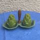 Vintage glazed ceramic barbotine artichoke shaped salt cellars
