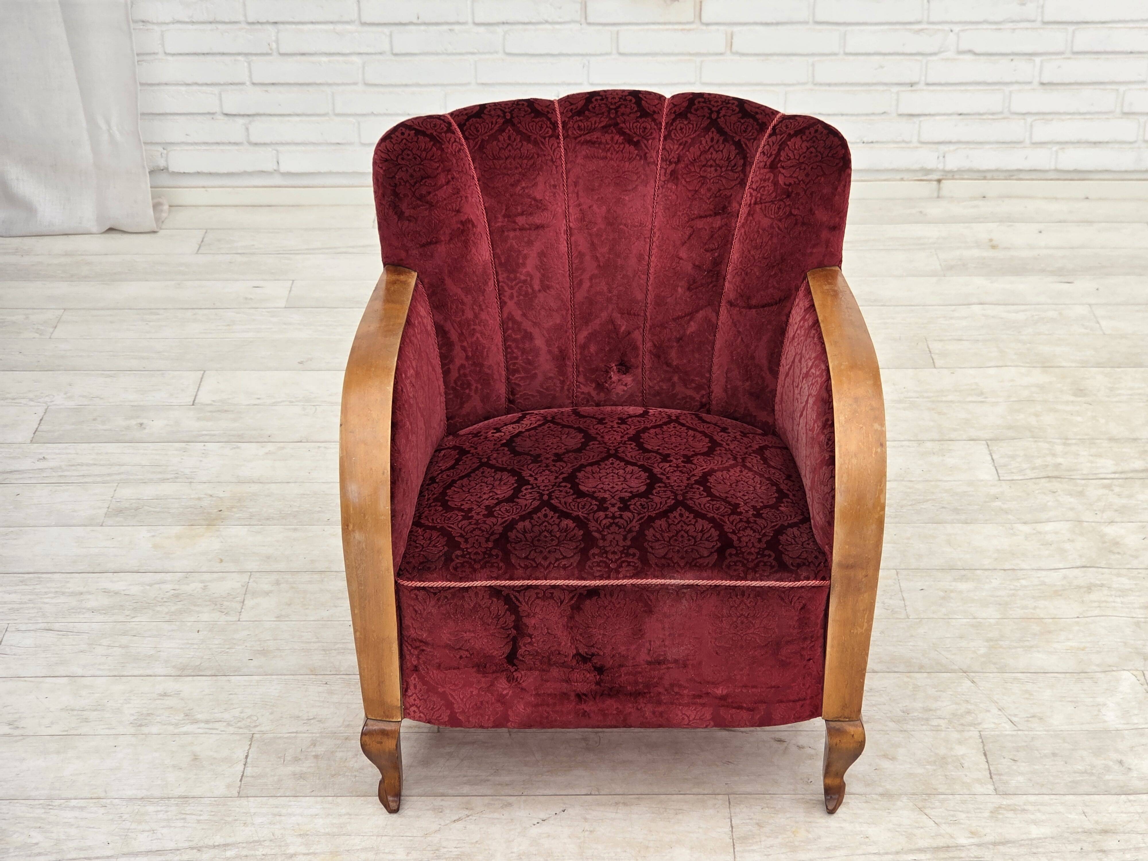 1960s, Danish armchair, cherry-red furniture velour.