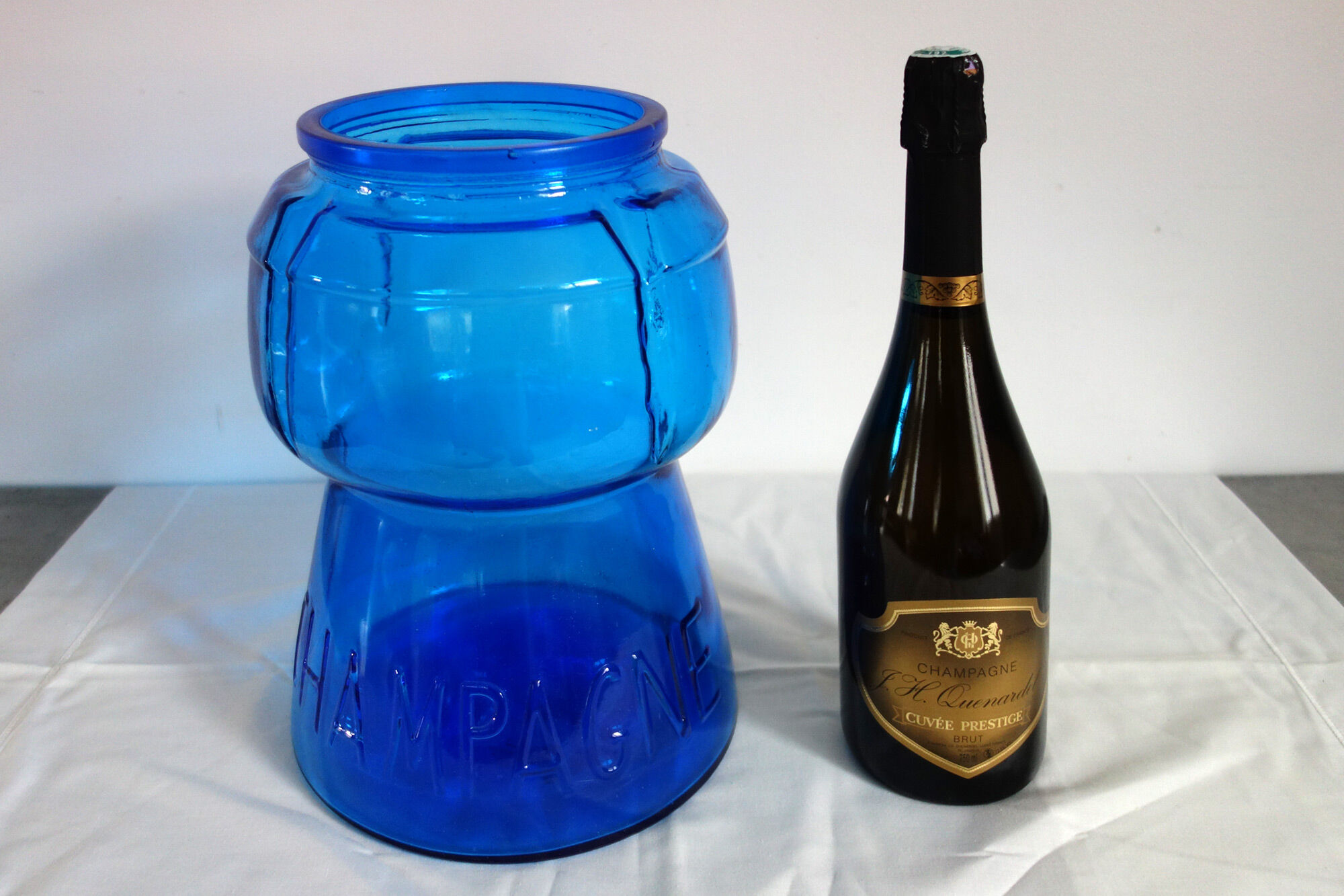 Champagne bucket vintage blue glass cork