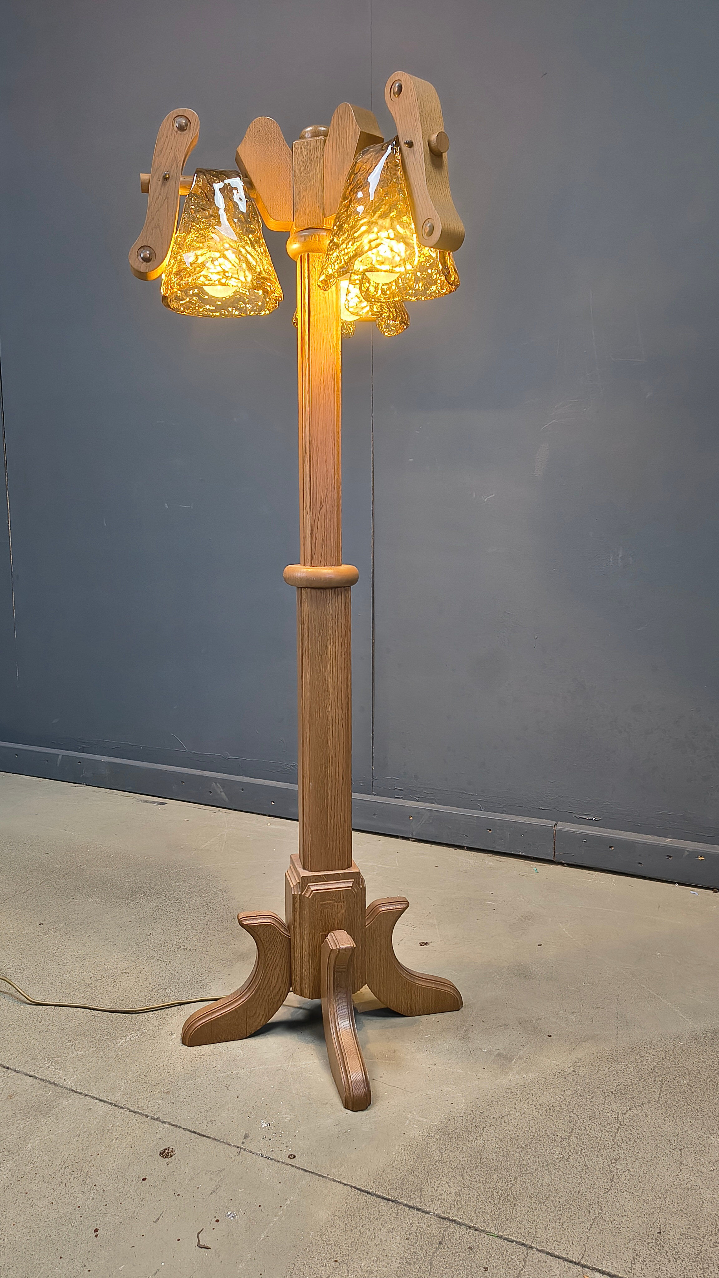 Rustic oak and Murano glass floor lamp, 1960s