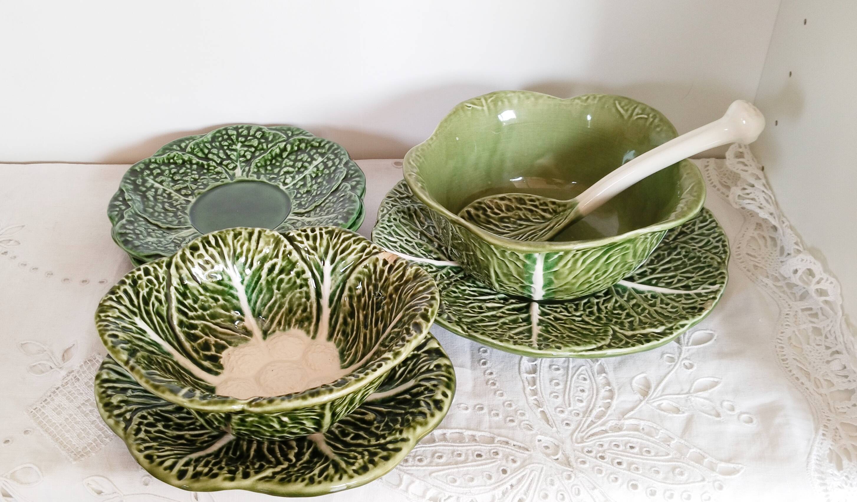 Barbotine dishes, cabbage shape, bowl, vintage