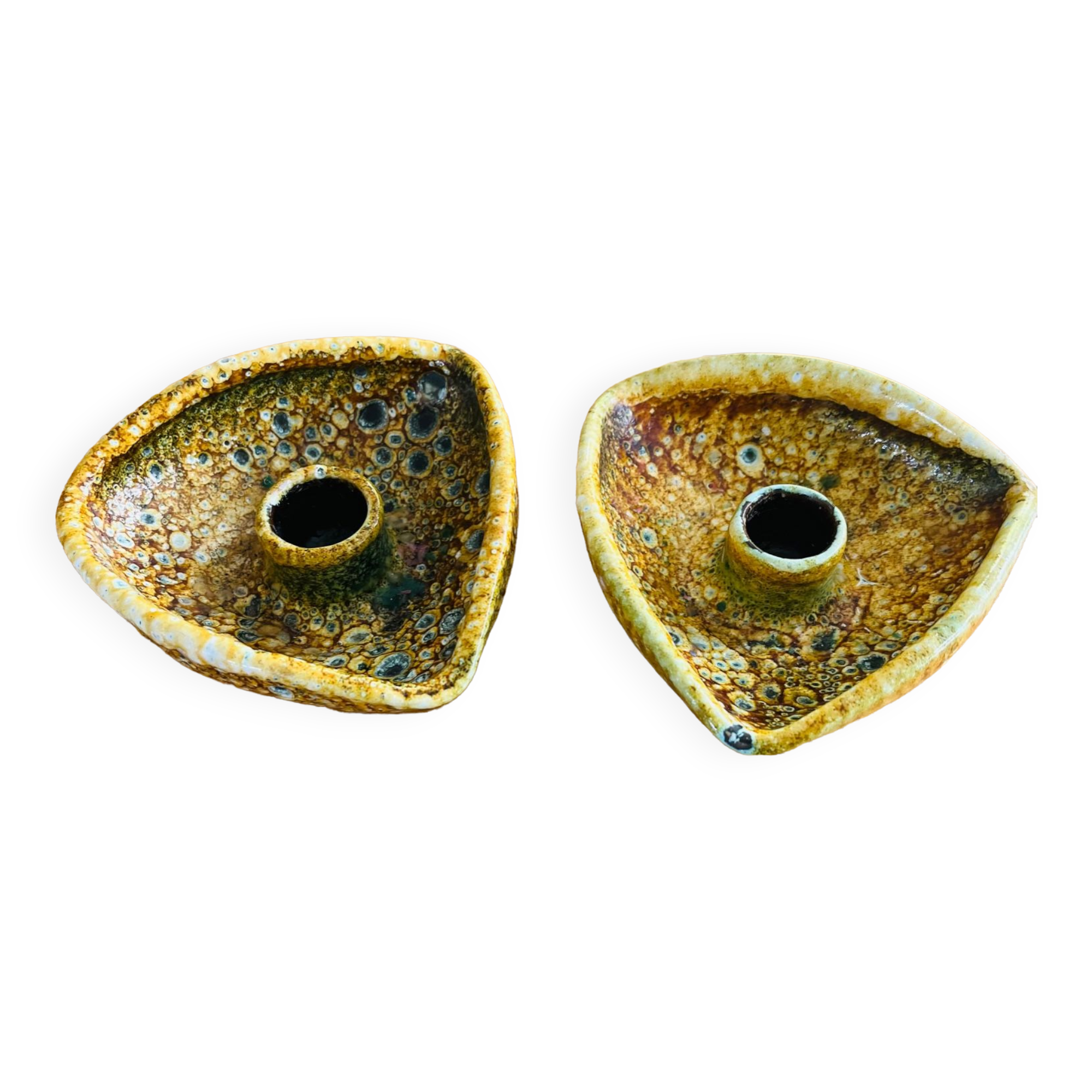 Duo of ceramic candlestick Fat Lava 70s.