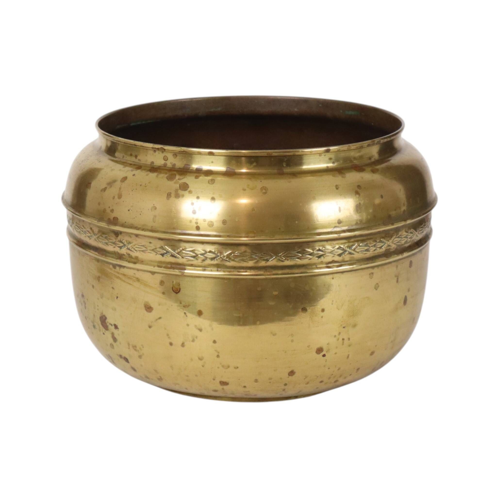 Large French Brass Repoussé Cache-pot / Planter, 25 cm