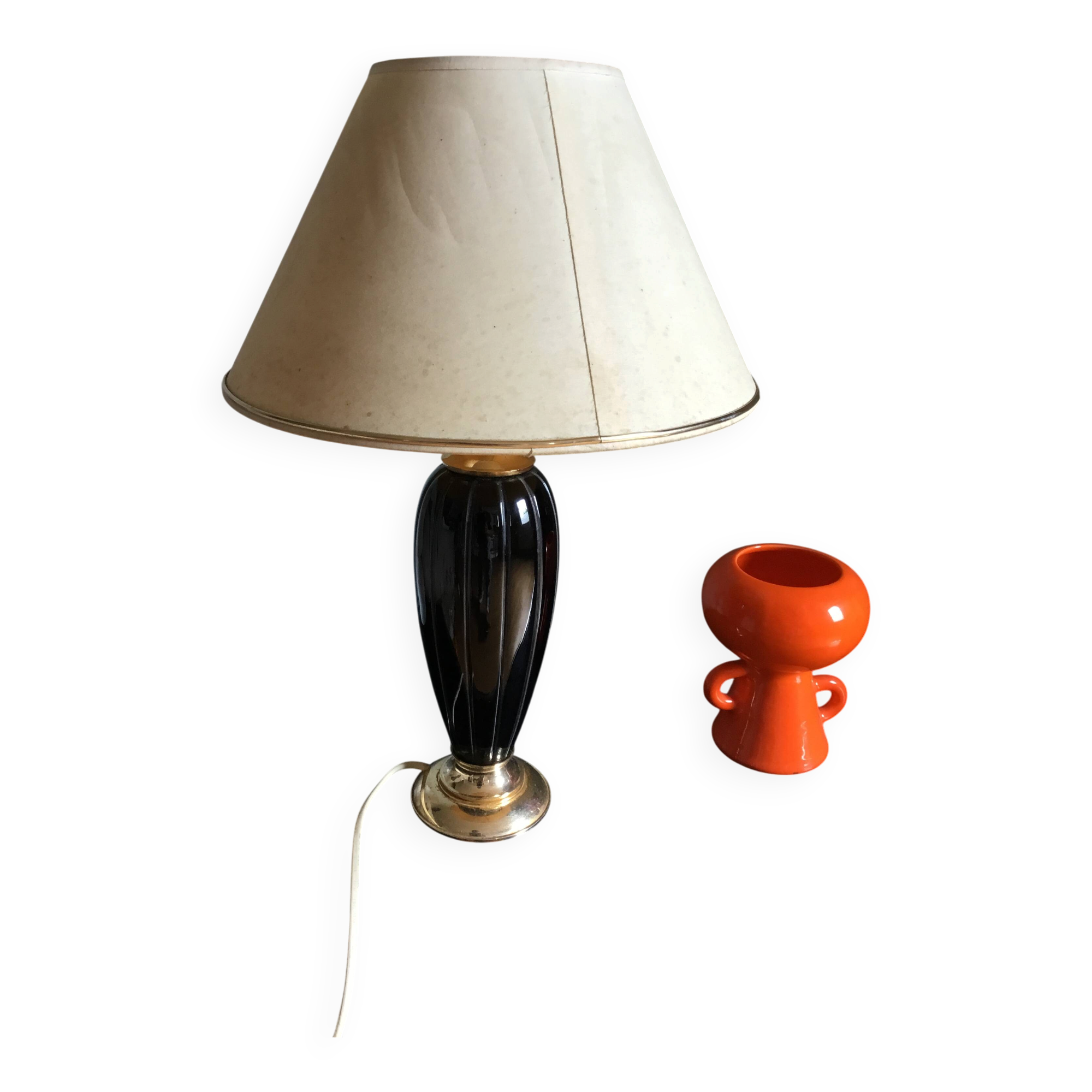 Vintage gold and black ceramic lamp