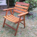 Mid century patinated wood folding garden or patio elbow chair, 1960s