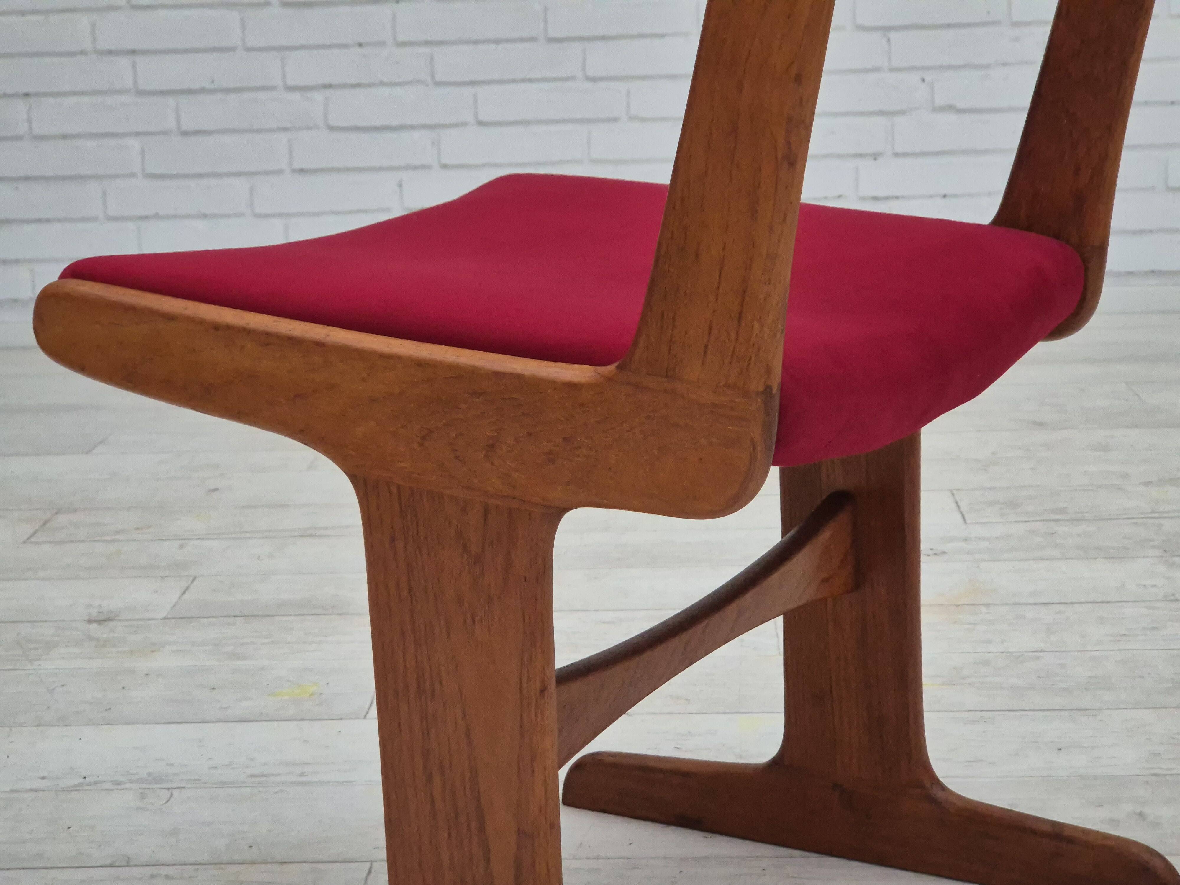 1970s, set of 4 reupholstered Danish chairs, Farsø Møbelfabrik, teak wood, furniture velour.