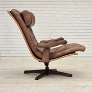 1960s, Scandinavian swivel armchair, brown furniture leather.