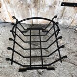 Ancien porte bûches cheminée fer forgé noir vintage #a574