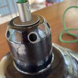 Enamelled sheet metal pendant light, fabric cable