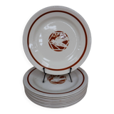 Set of 9 flat iron earth plates Salins "Colibri" France